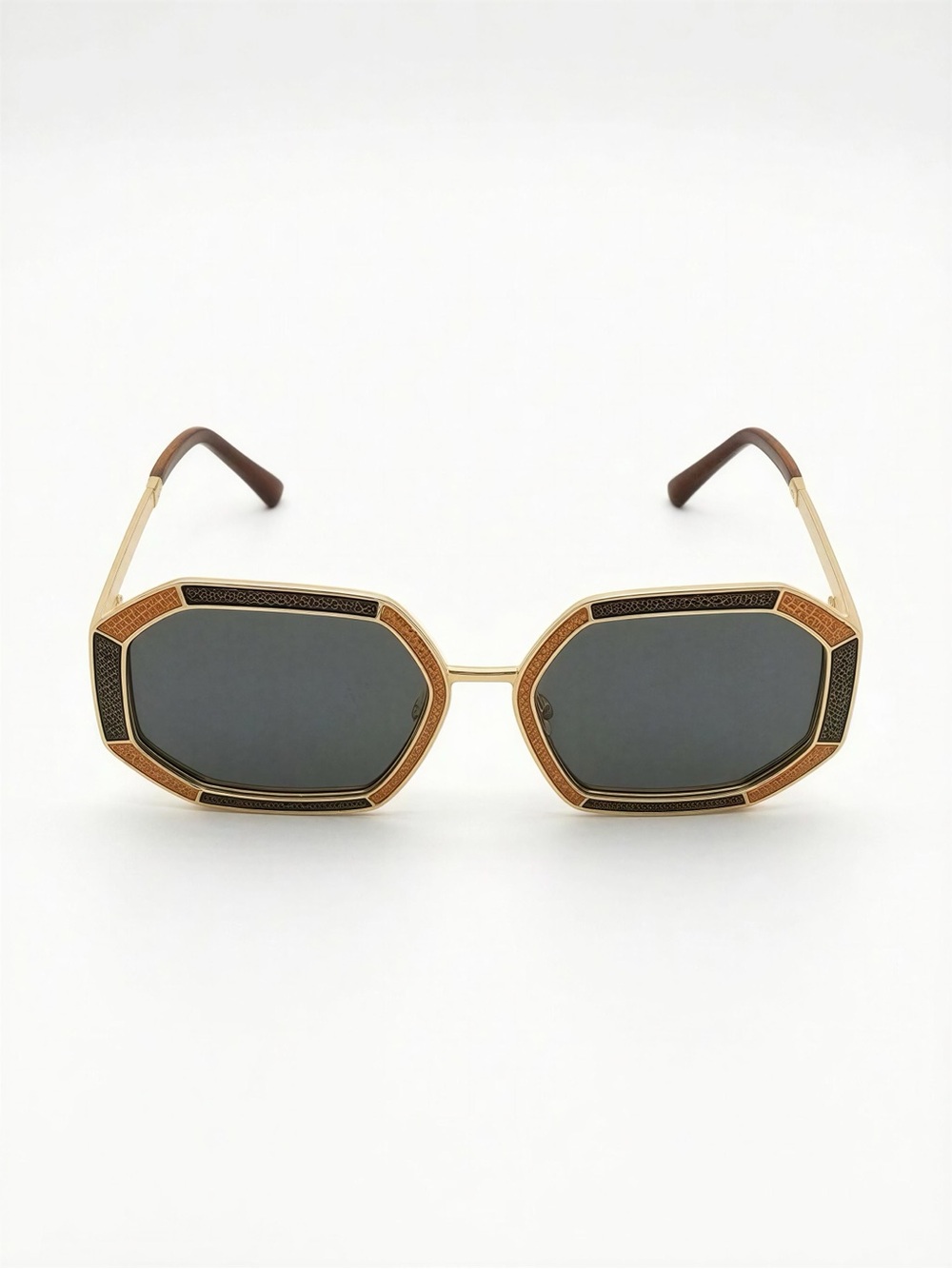 Tory Burch Gold Frame Sunglasses with Dark Gray Lenses and Brown Temple Tips